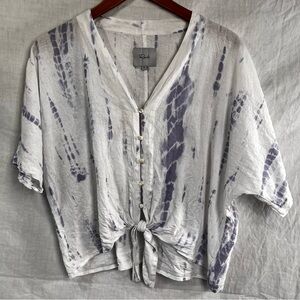 Rails Thea Cloud Tie Dye Linen Blend Tie Waist Blouse Women Medium Lightweight
